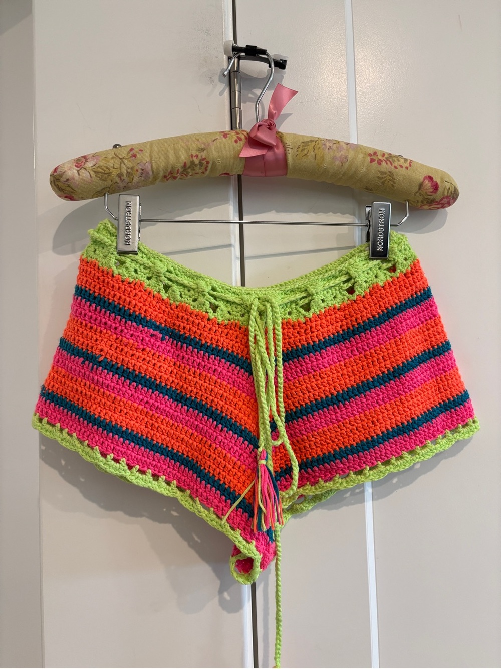Crochet Summer Shorts in Neon Stripe